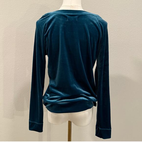 Aerie Teal Blue Velvet Long Sleeve Women Medium Soft Lounge Holiday Y2K Velour - Picture 2 of 7